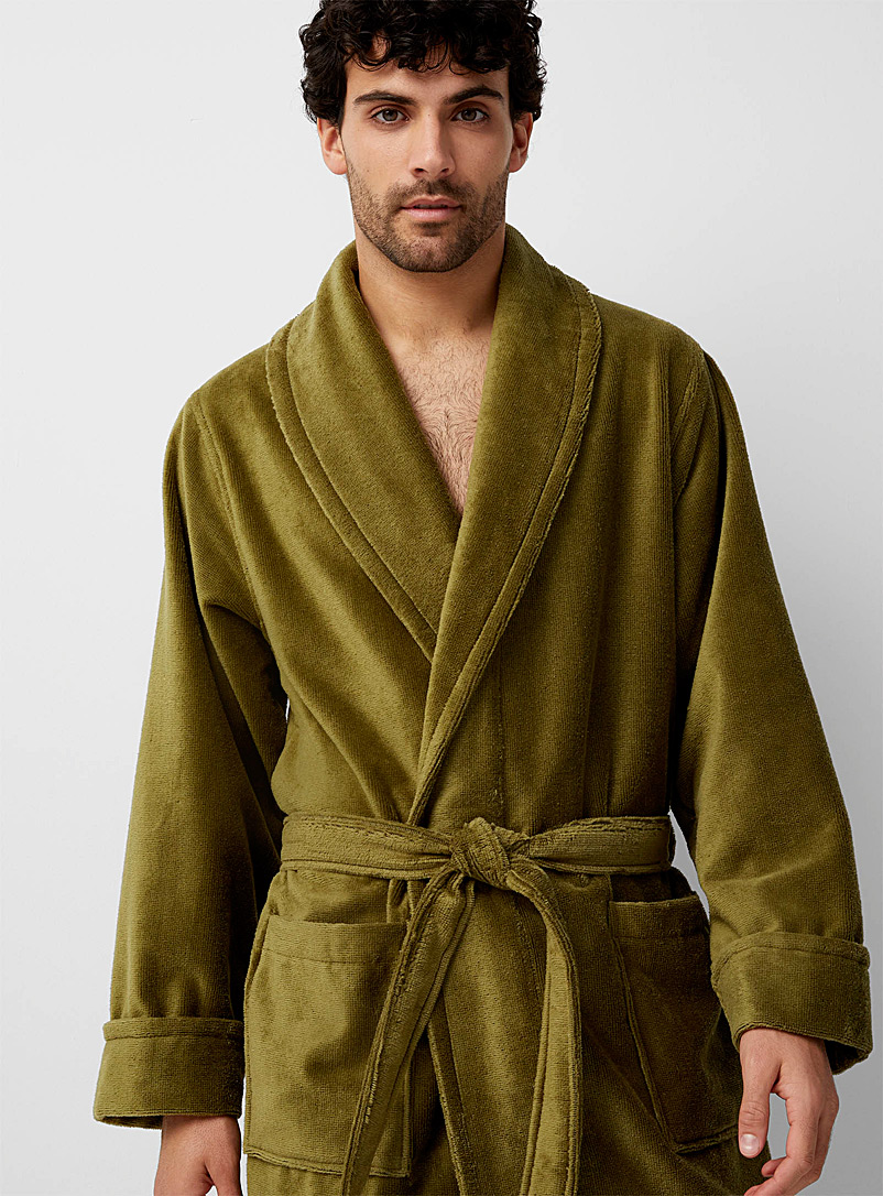 Le 31 Khaki/Sage/Olive Moire velvet robe for men