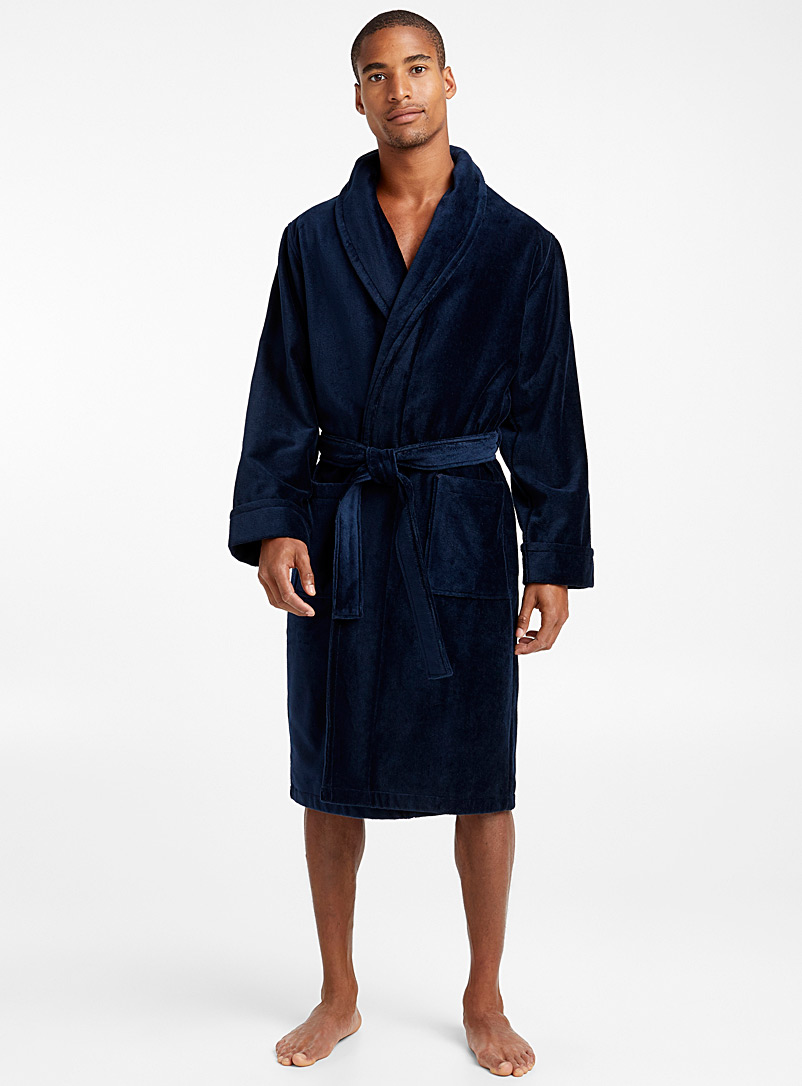 Le 31 Navy/Midnight Blue Moire velvet robe for men