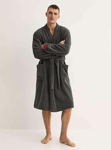 Le 31: Le peignoir ratine accents tartan Gris &agrave; motifs pour homme
