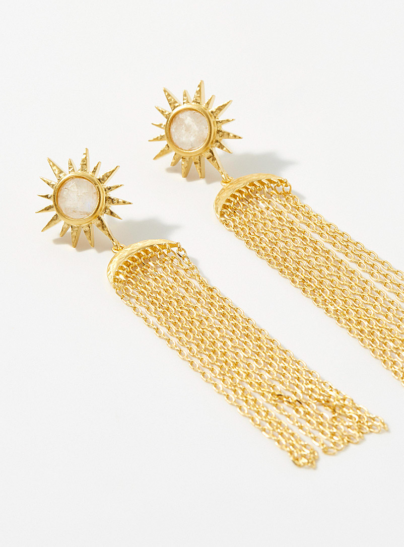 Satya Patterned Yellow Long chain and sun earrings for women