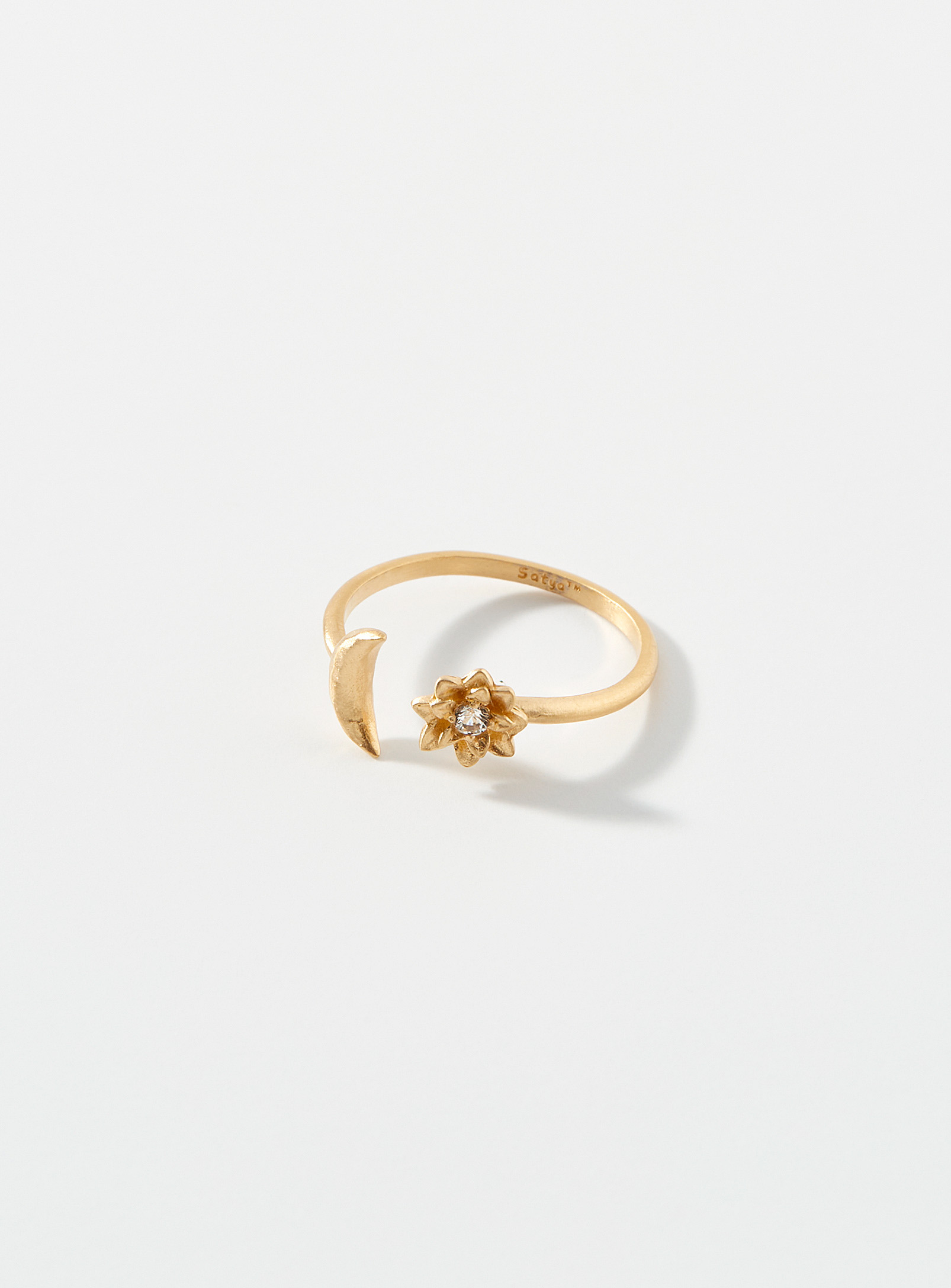 Satya Lotus And Moon Adjustable Ring In Gold