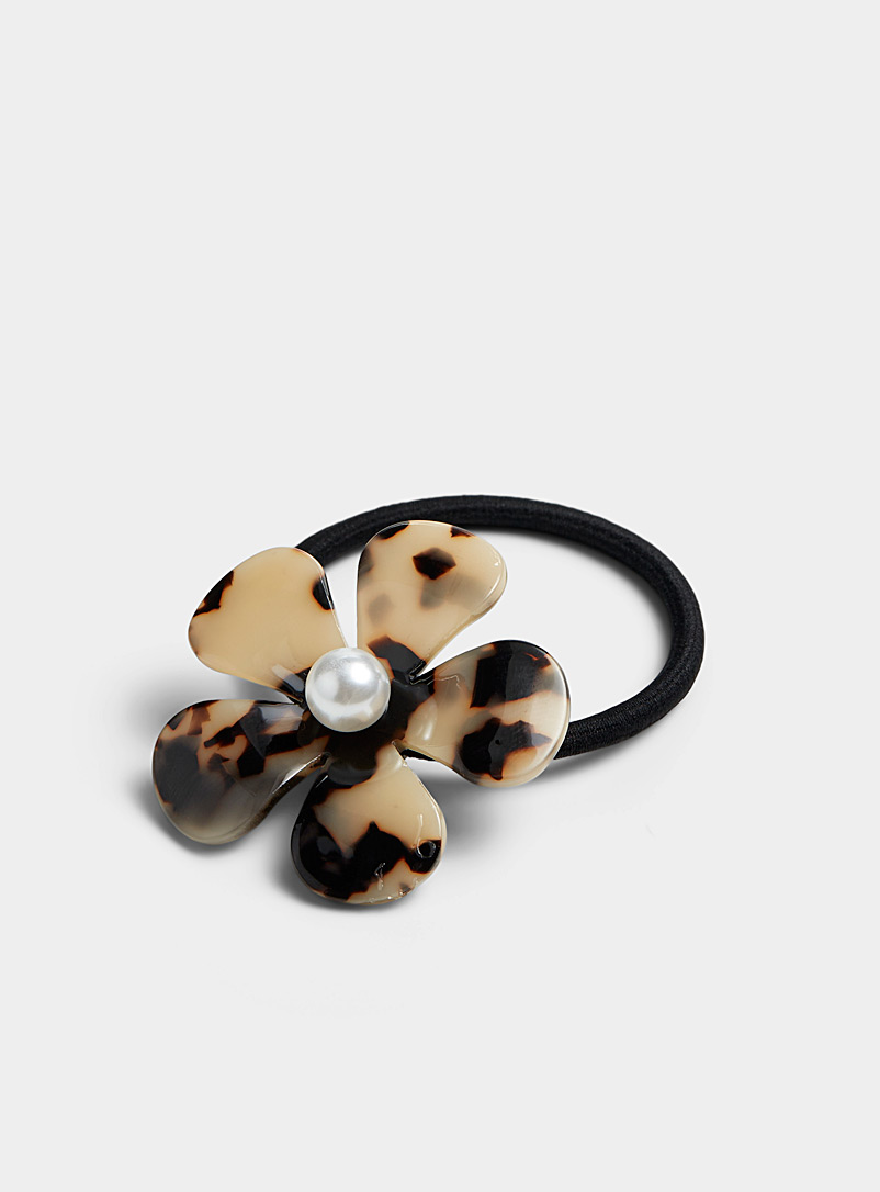 Simons Patterned Ecru Tortoiseshell flower elastic for women
