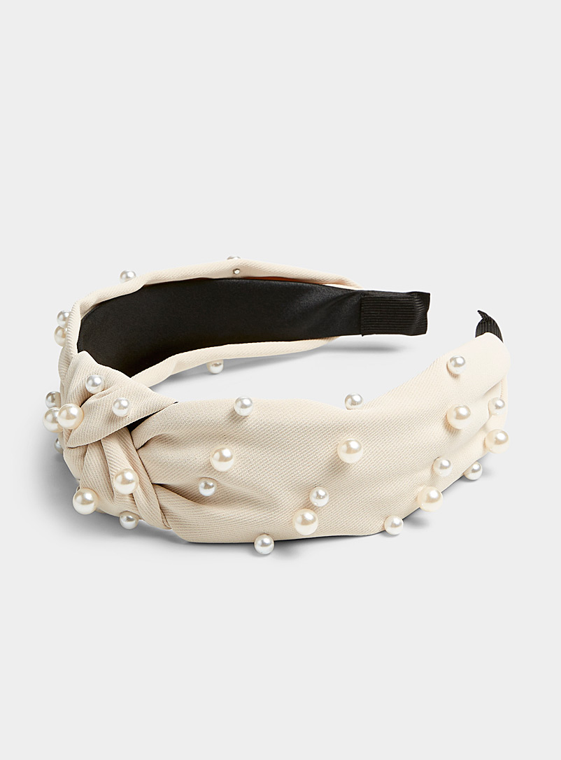 Simons Ivory White Pearly knot headband for women