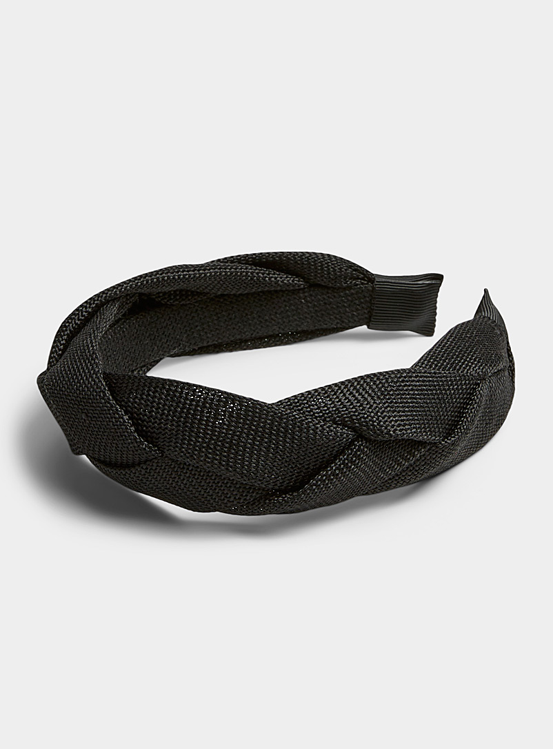 Simons Black Faux-linen braided headband for women