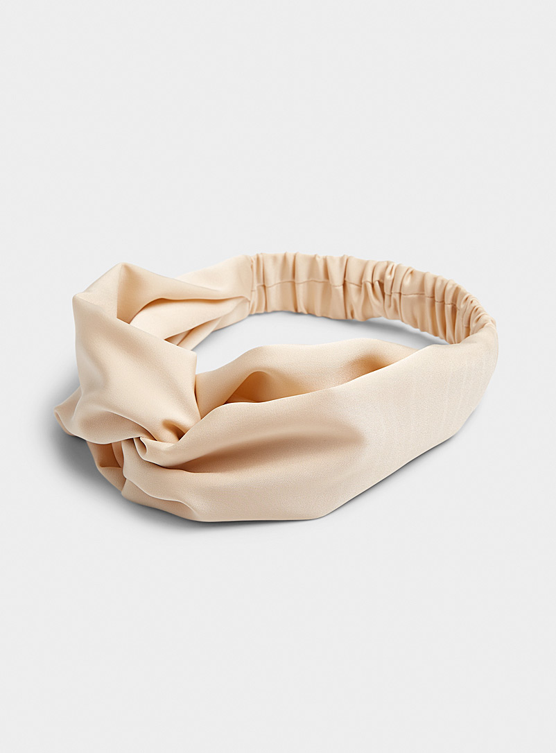 Simons Ivory/Cream Beige Silky satin interlaced headband for women