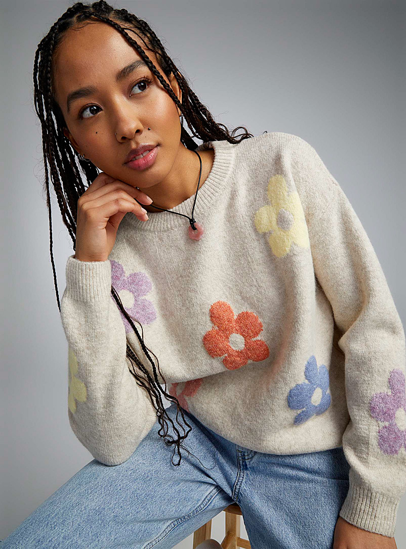 Twik Ecru/Linen Pastel flowers sweater for women