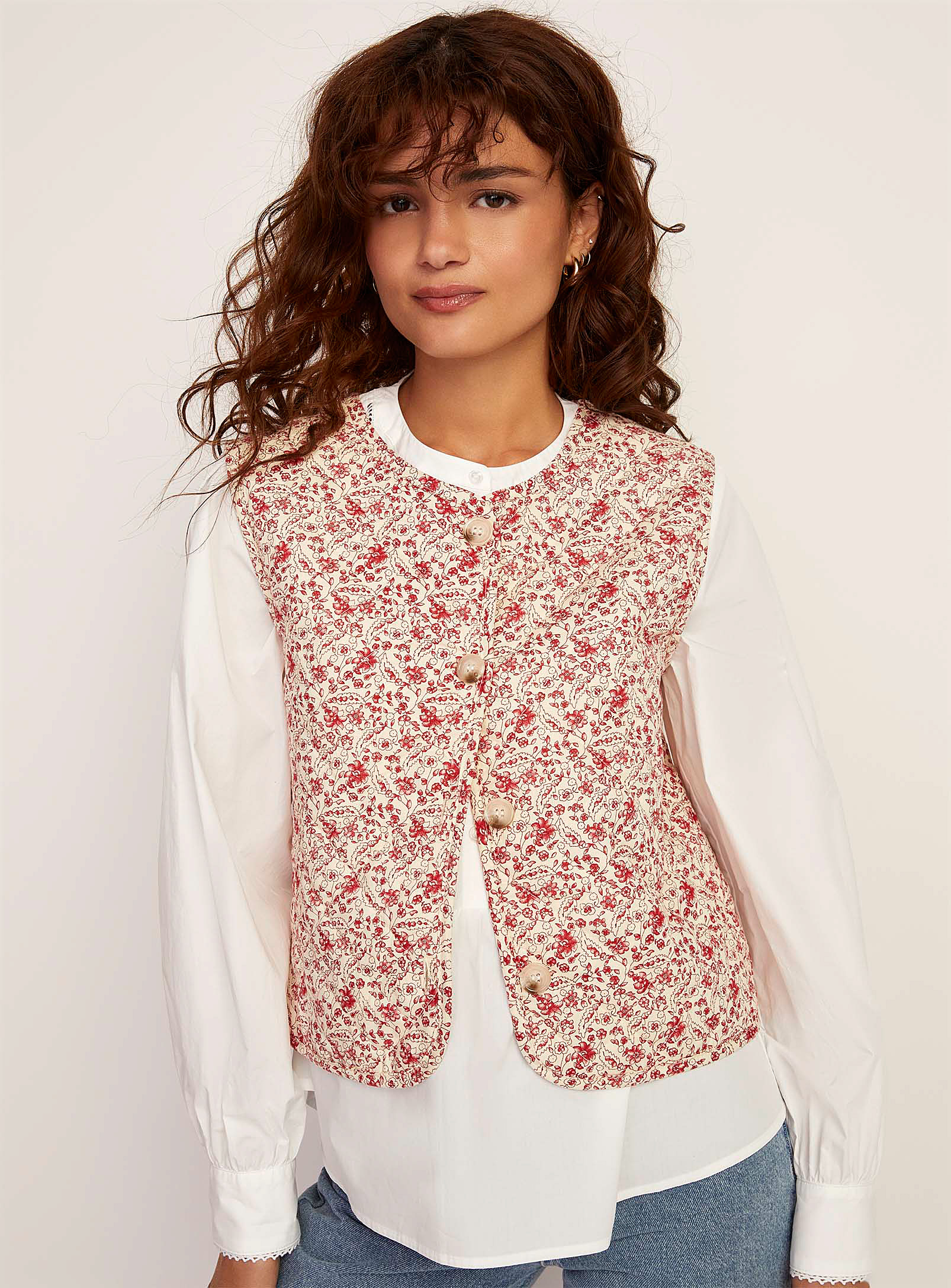 Icone Red Mini-flowers Lightweight Quilted Jacket In Patterned Red