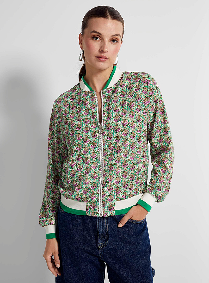 Icône Patterned Green Rose garden chiffon bomber jacket for women