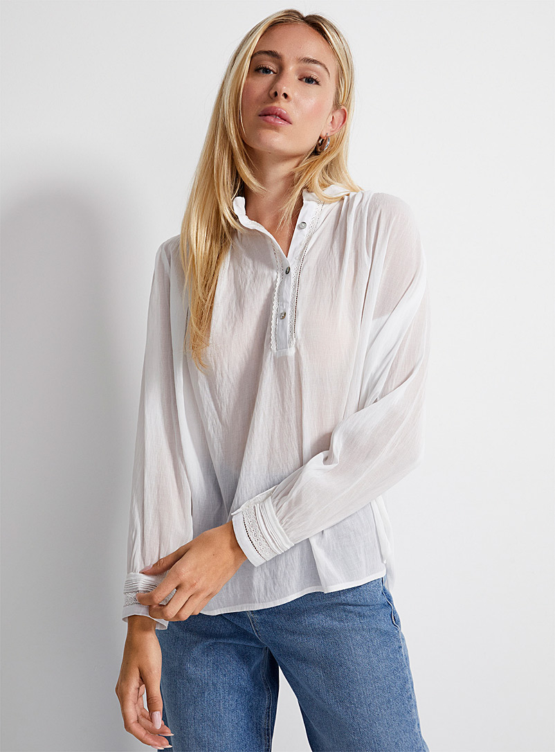Icône: La blouse plissée popeline diaphane Blanc pour femme