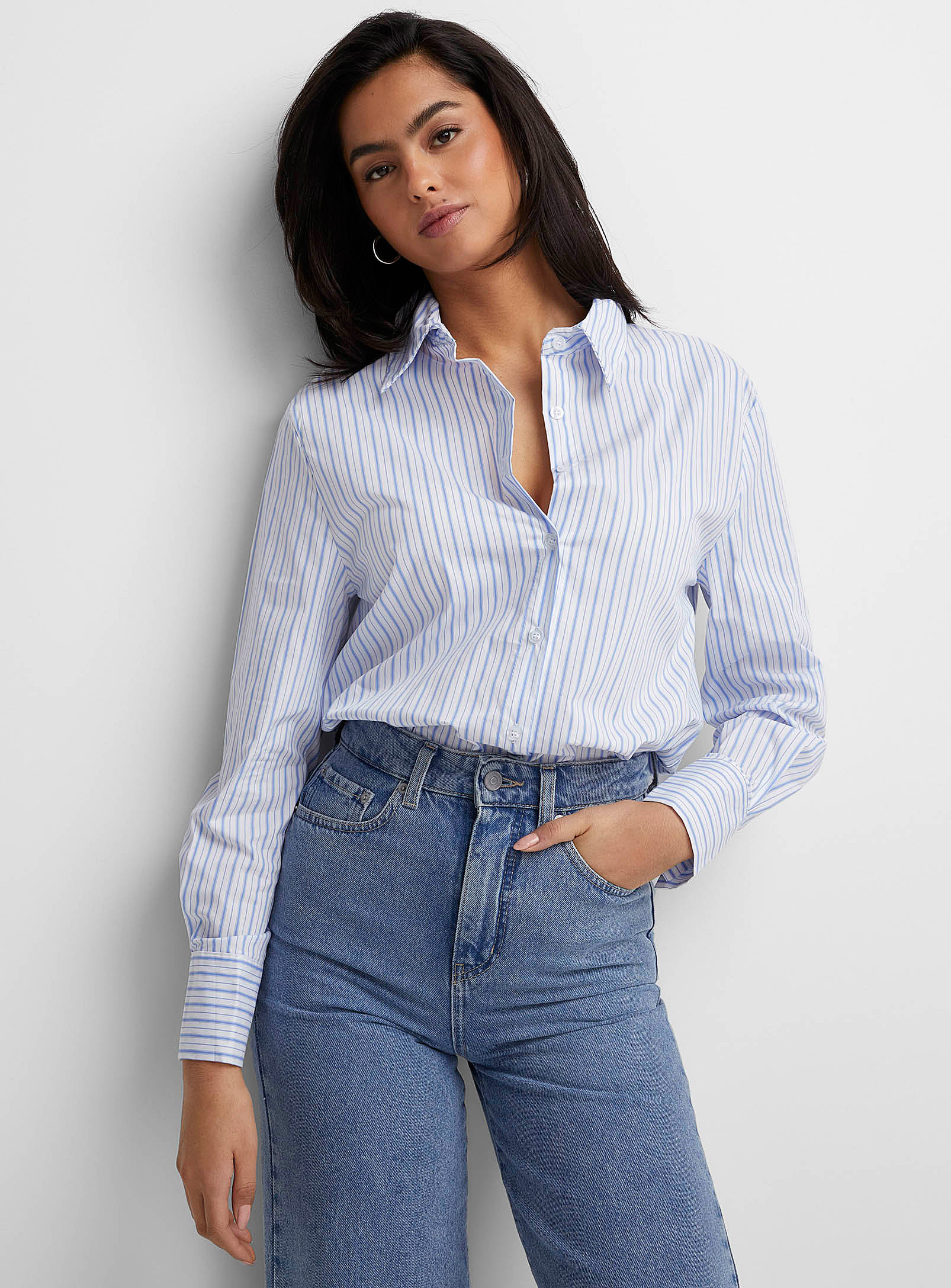 Icone Soft Poplin Striped Loose Shirt In Patterned White