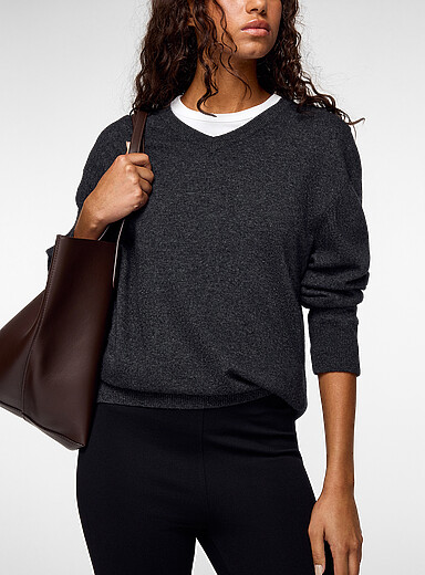Filippa K Slate Grey Touch of wool and cashmere V-neck sweater for women