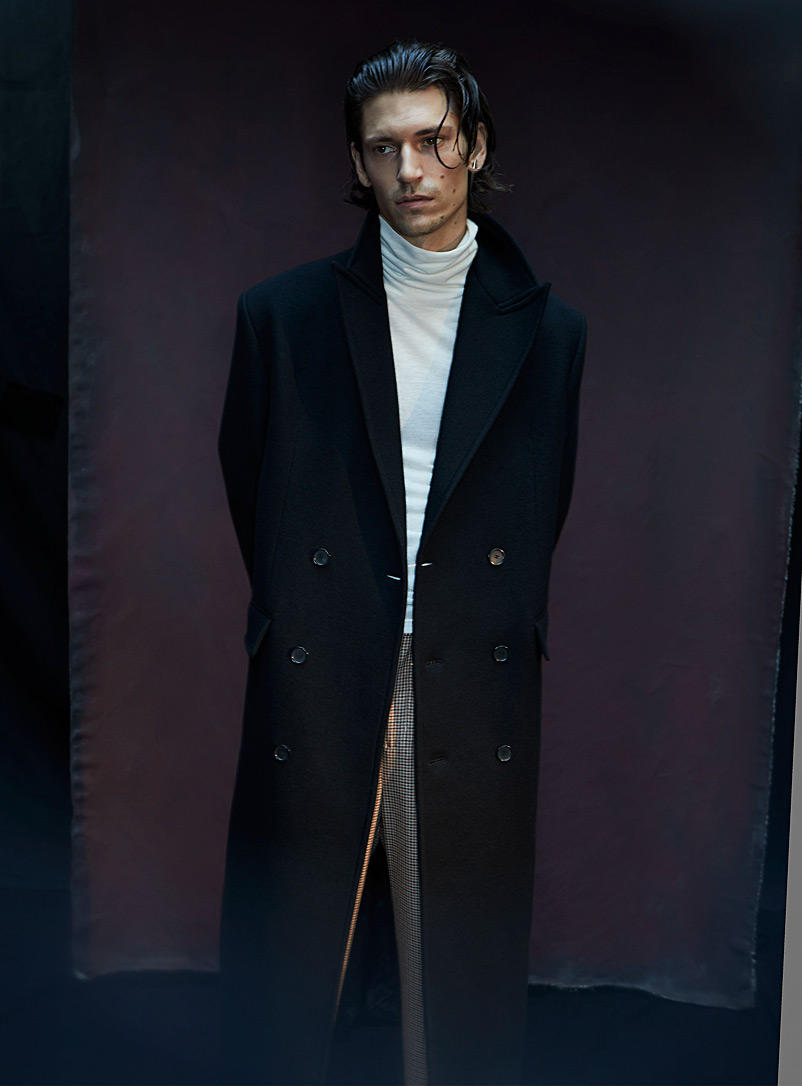 Filippa K: Le long manteau laine double boutonnage Noir pour homme