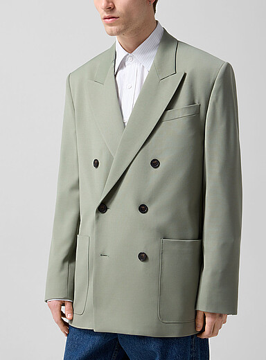 Filippa K: Le veston double boutonnage sauge Michael Vert pour homme