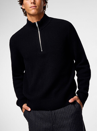 Filippa K: Le chandail pure laine col zipp&eacute; Noir pour homme