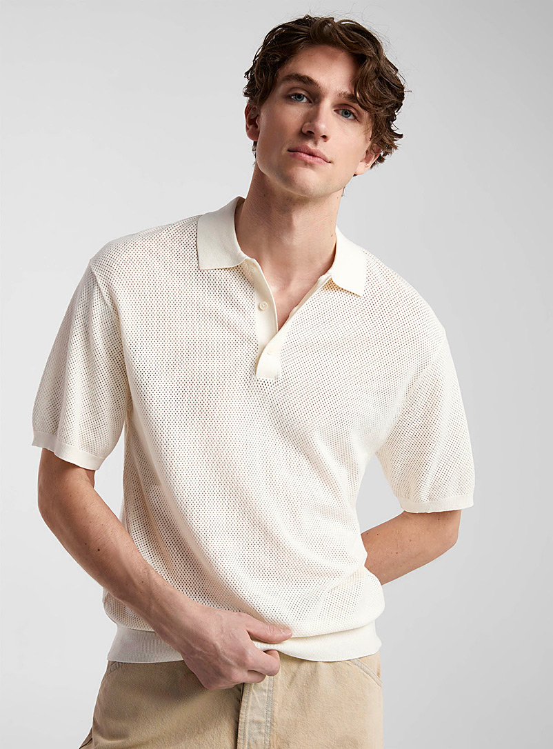 Filippa K Off White Perforated weave polo shirt for men