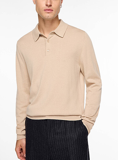 Filippa K: Le polo tricot m&eacute;rinos et coton Beige pour homme