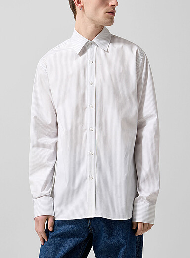 Filippa K Patterned White Striped poplin shirt for men