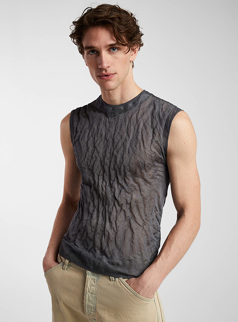 Filippa K: La camisole tricot froissé diaphane Gris pour homme