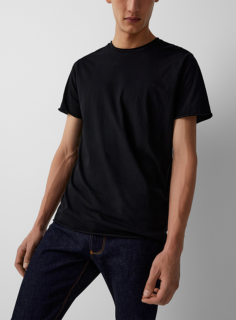 Filippa K Black Rolled hem plain T-shirt for men