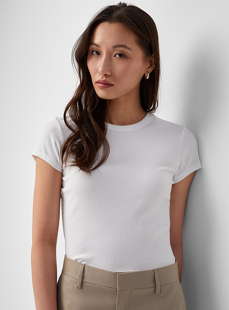 Filippa K White Finely ribbed fitted T-shirt for women