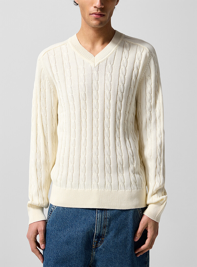 Cable-Knit V-Neck Sweater
