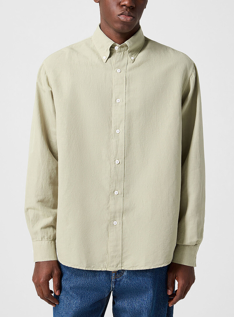 Buttoned Points Cotton-Linen Shirt