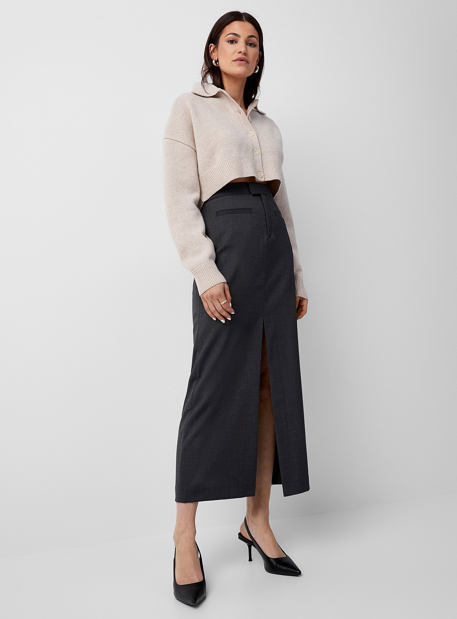 Shop Filippa K Centre Slit Long Anthracite Skirt In Dark Grey