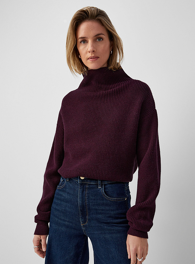 Lyla + Luxe Plum Mock-neck loose sweater for women