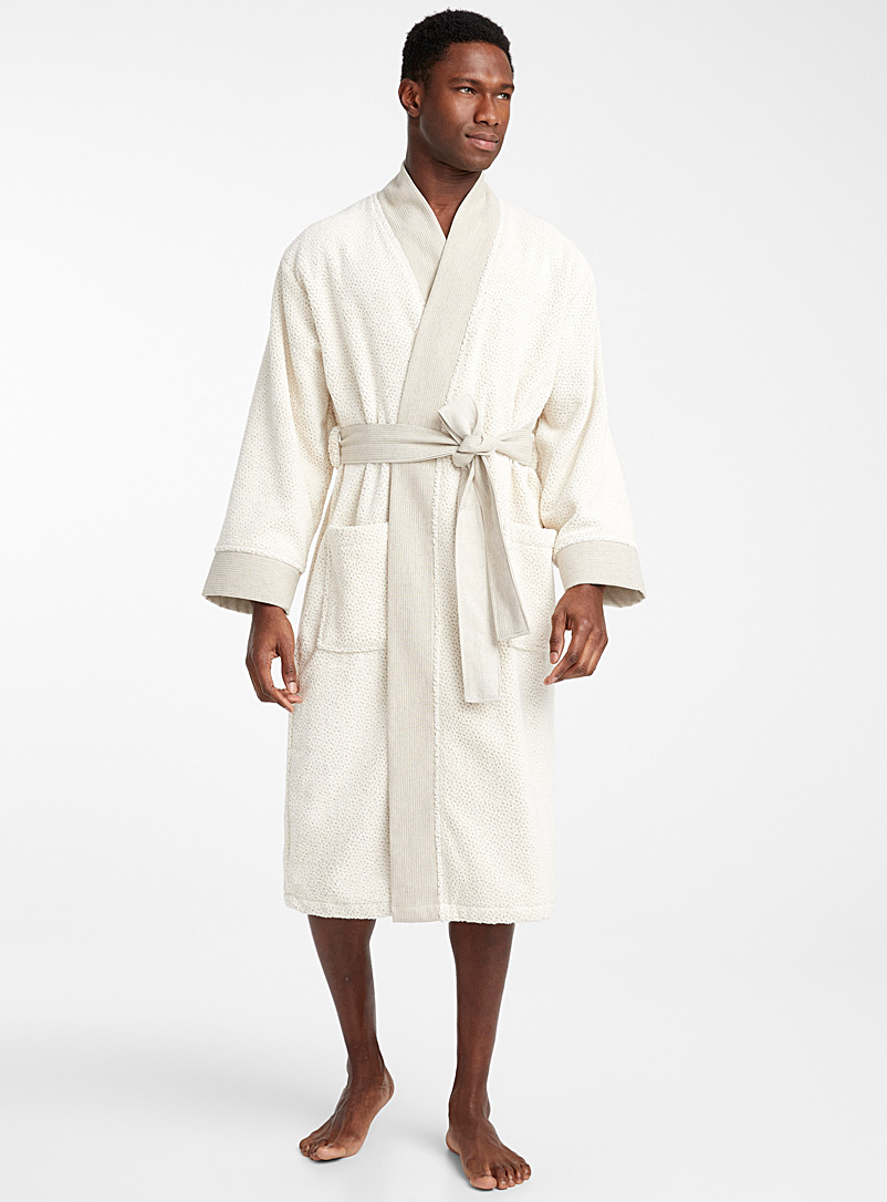 Le 31 Ecru/Linen Ecru terry robe for men