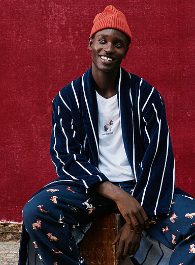 Two-tone stripe terry robe