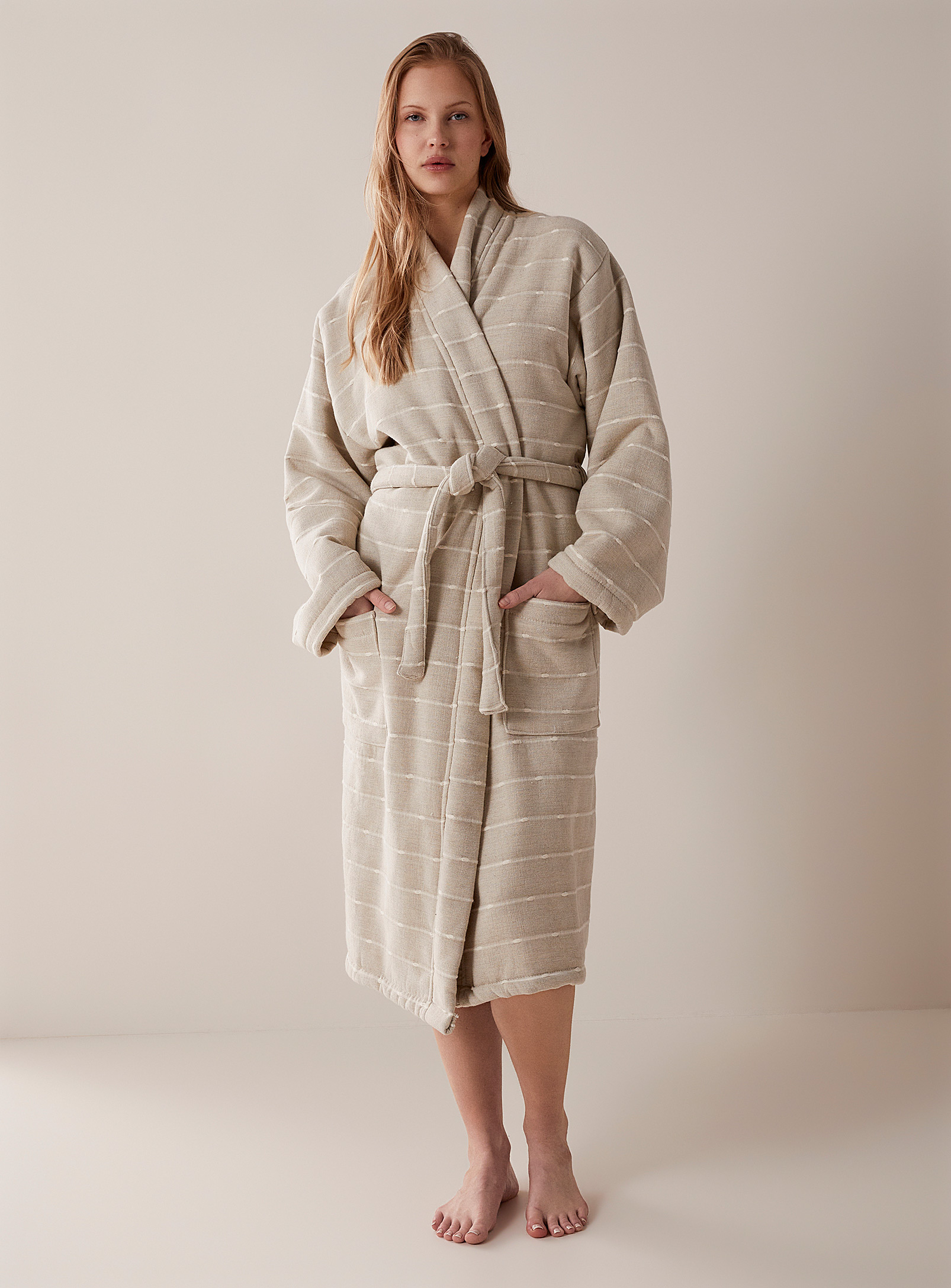 Miiyu - Women's Textured stripes robe