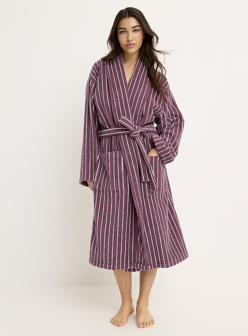 Pinstriped long terry bathrobe | Miiyu | Shop Womens Robes Online | Simons