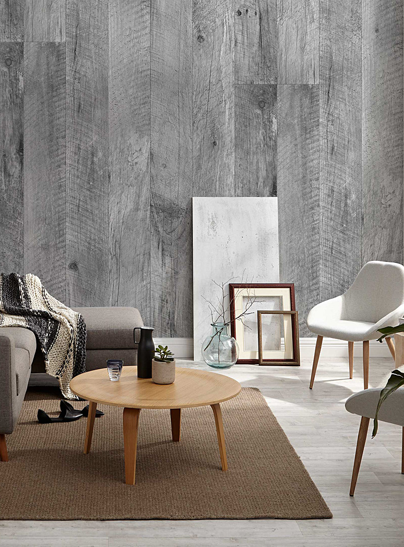 Wynil Patterned Grey Barn wood wallpaper strip