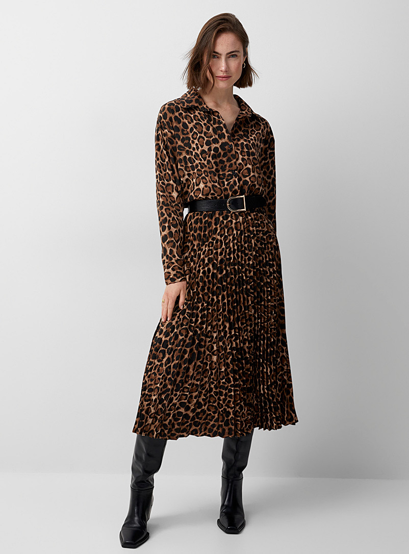 Contemporaine: La jupe plissée léopard Tan beige fauve pour femme