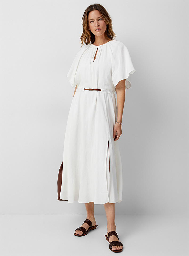 Judith & Charles Ivory White Arles belted linen dress for women