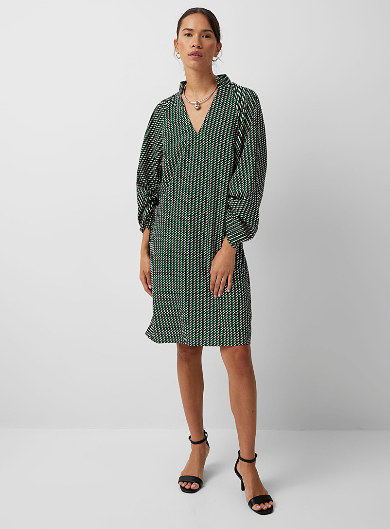 Judith & Charles Patterned Green Savoy gathered-sleeve mosaic dress for women