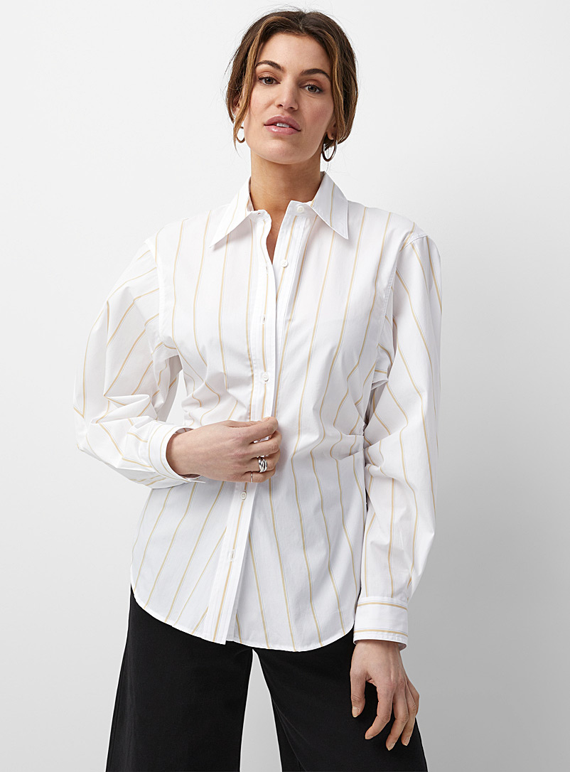 Judith & Charles Patterned White St. Petersburg striped gathered shirt for women