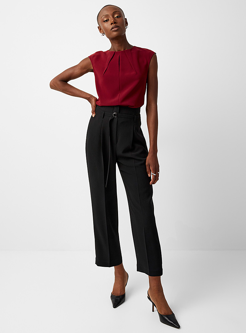 Judith & Charles Black Astrid belted pleated pant for women