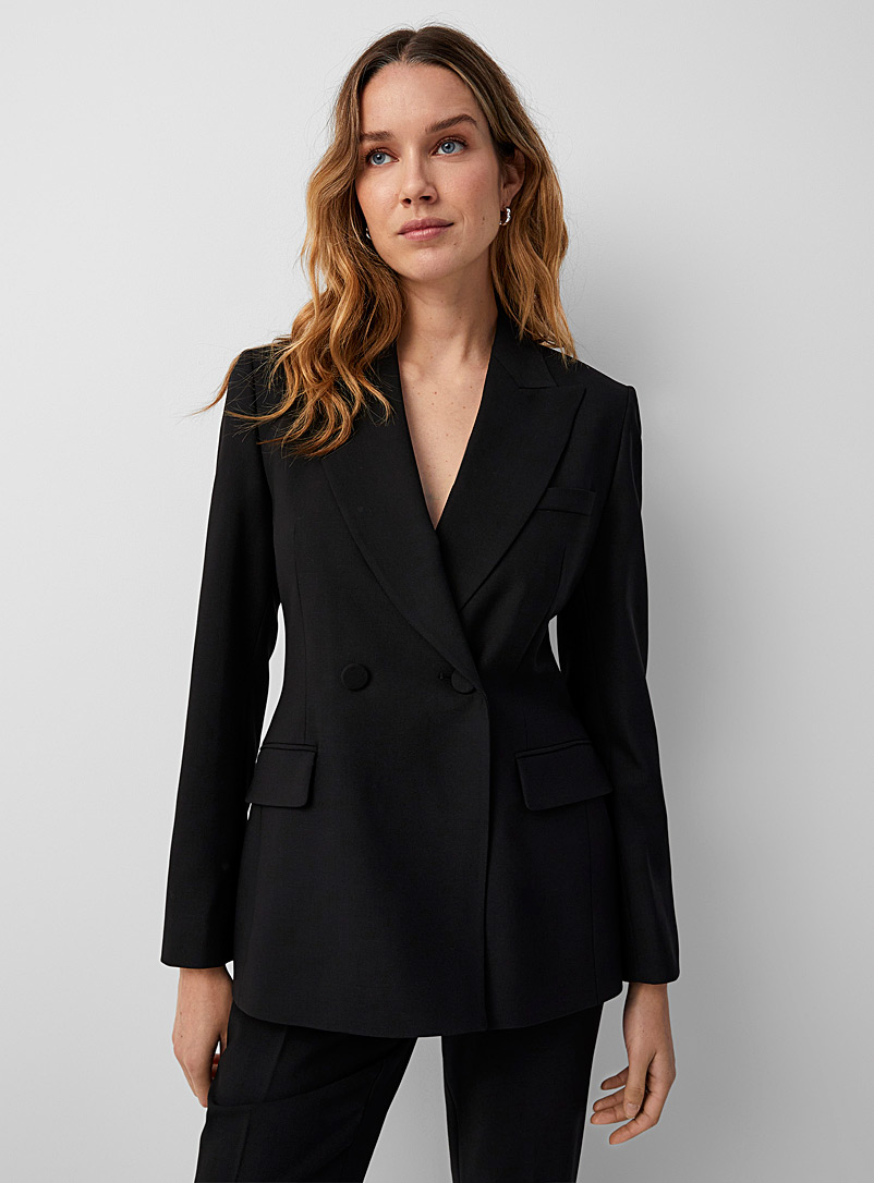 Judith & Charles Black Celice stretch wool crossover jacket for women
