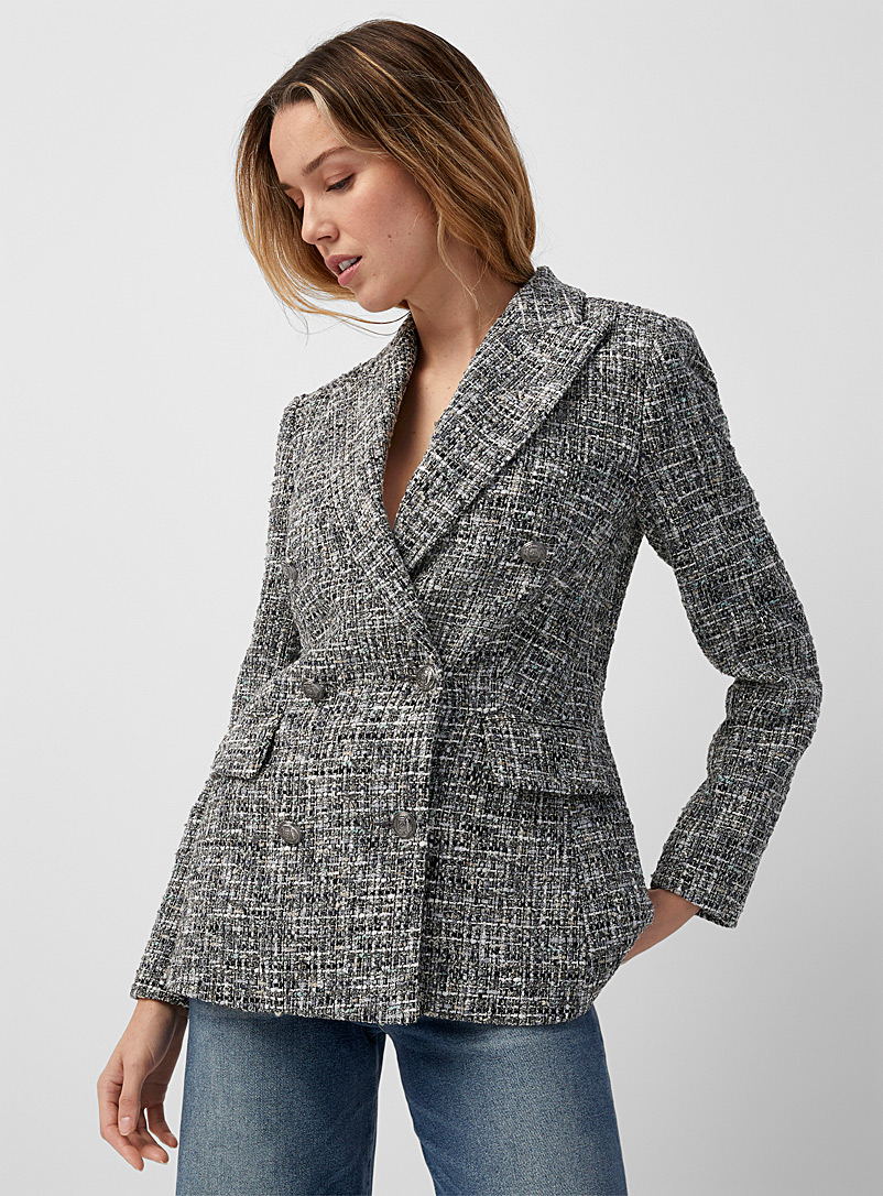 Judith & Charles Patterned Black Ponte shimmering tweed jacket for women