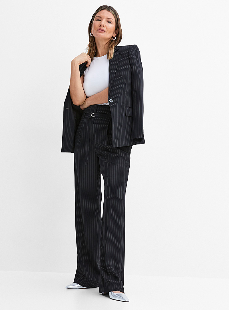 Judith & Charles Black Rowan pinstriped belted pant for women