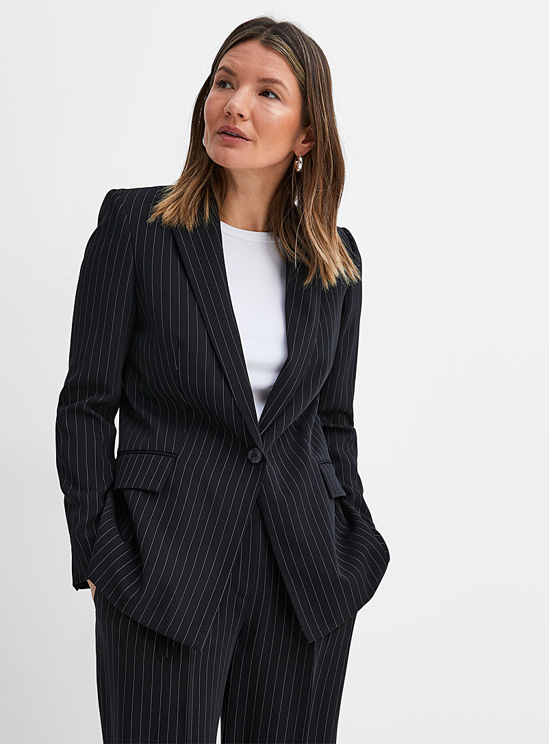 Judith & Charles Black Silas pinstriped fitted blazer for women
