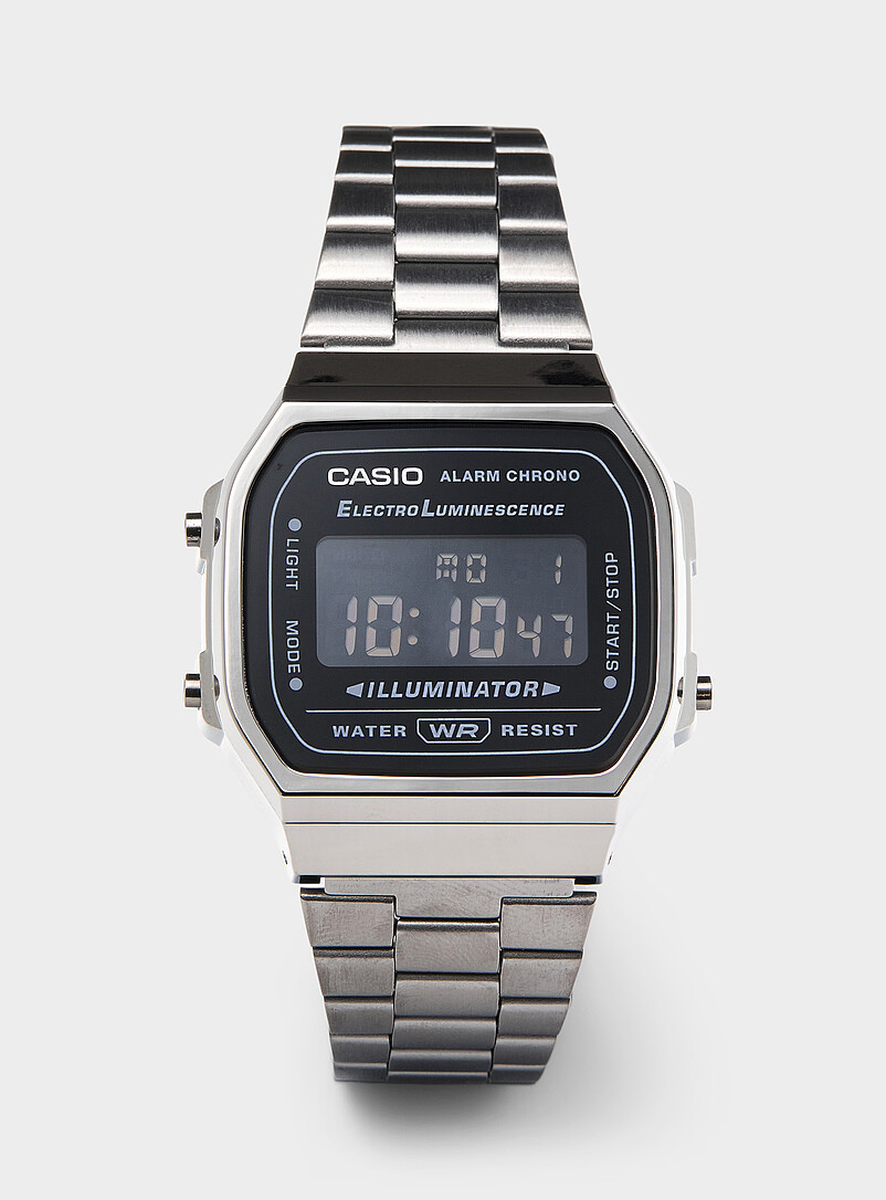 Black-dial silver vintage digital watch product image (primary)