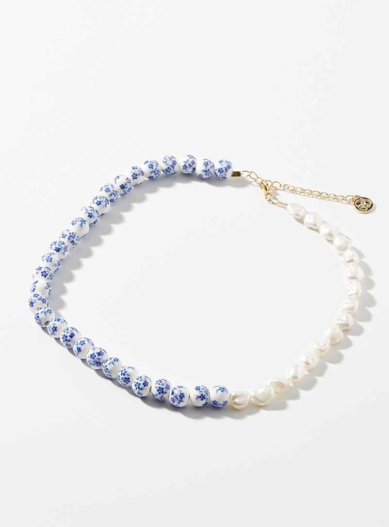 Cloverpost Blue Floral bead necklace for women