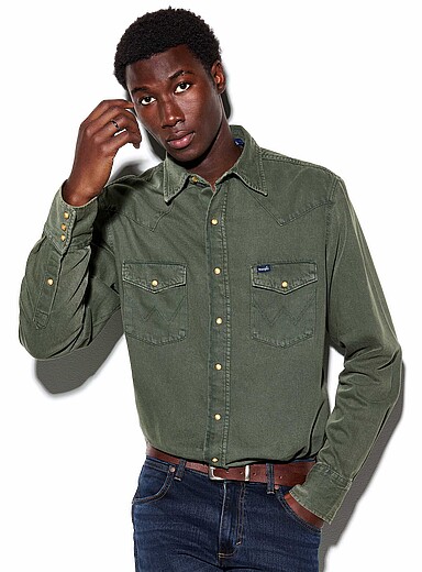 La chemise denim olive