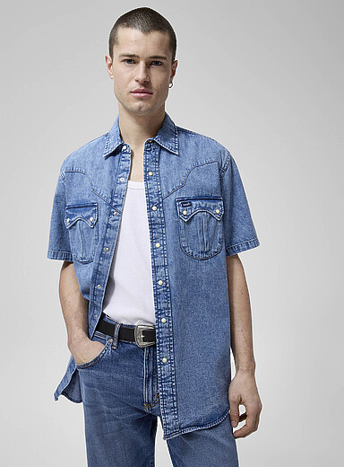 Denim short-sleeve Western shirt