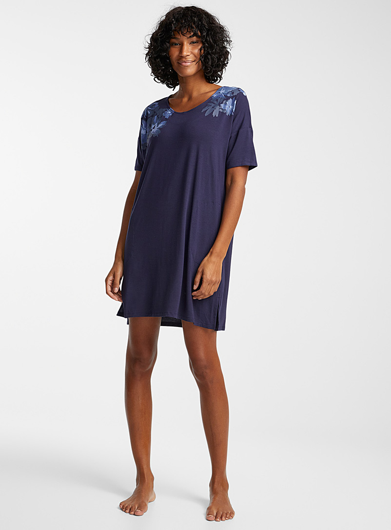 Donna Karan Patterned Blue Floral decoration nightgown for women