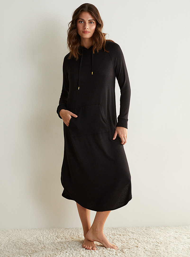 Donna Karan Black Long lounge hoodie dress for women