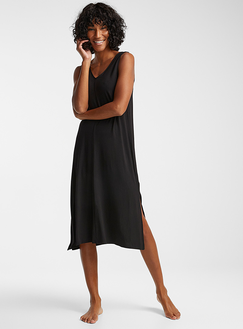 Donna Karan Black Long fluid nightie for women