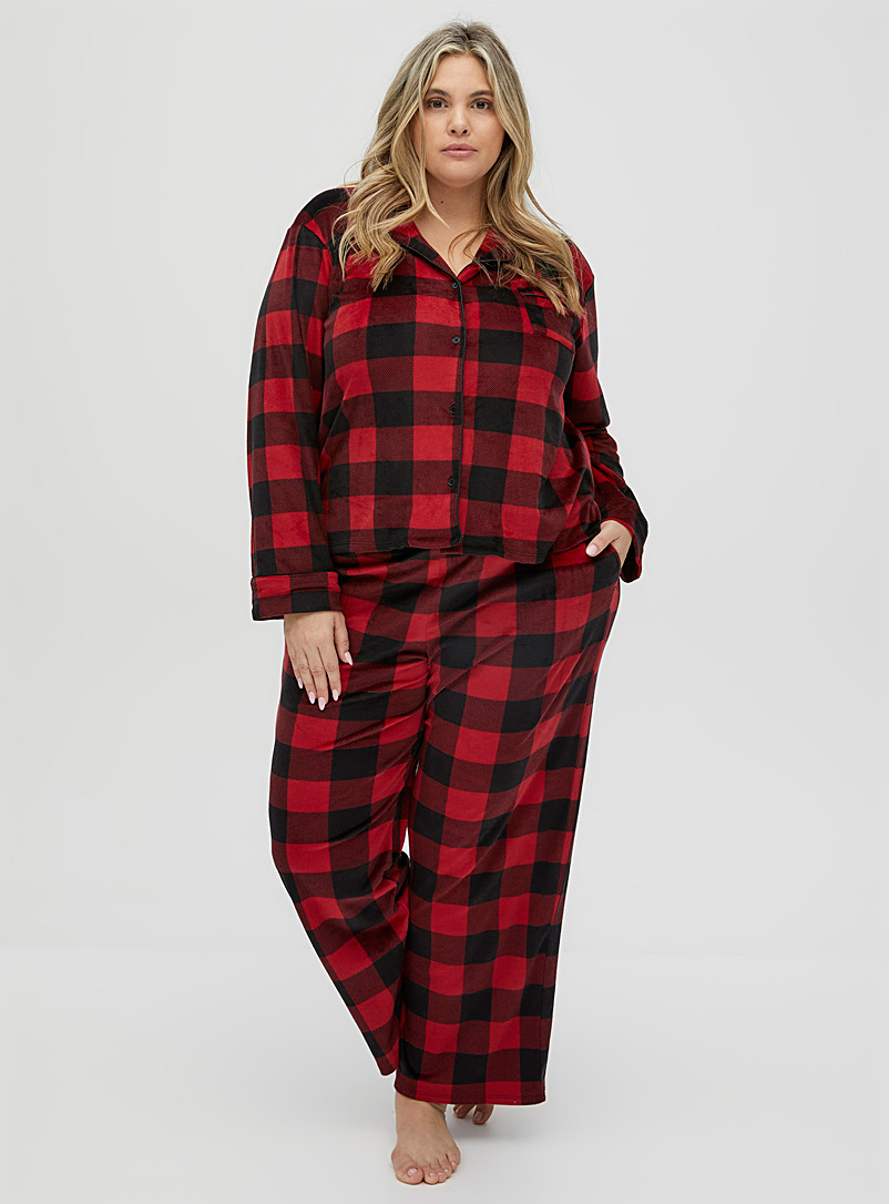Donna Karan Patterned Red Patterned velvety pyjama set Plus size for women